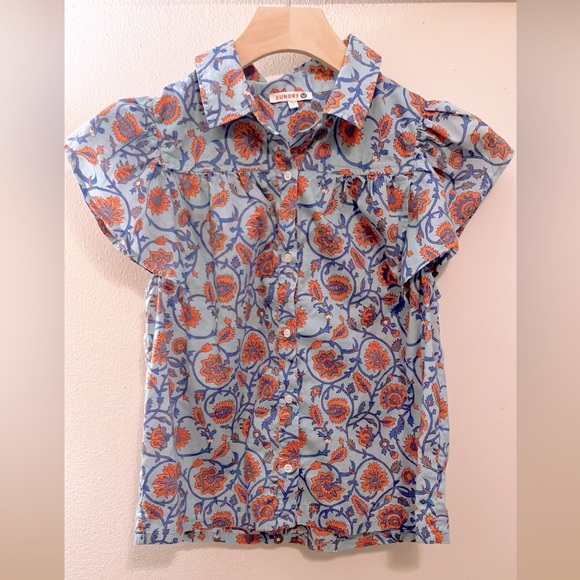 Sundry women’s Floral Blue and Orange floral Button Down Shirt 1 Small - Picture 1 of 5
